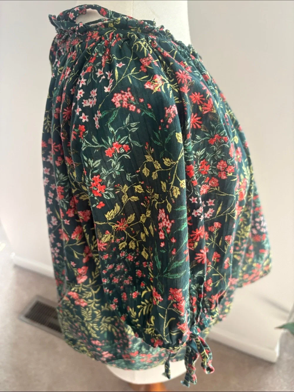LOFT Forest Green Floral Peasant Blouse